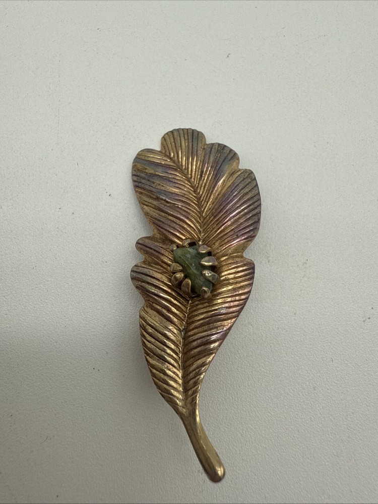 Vintage Bronze Tone Leaf Feather Brooch Lapel Pin