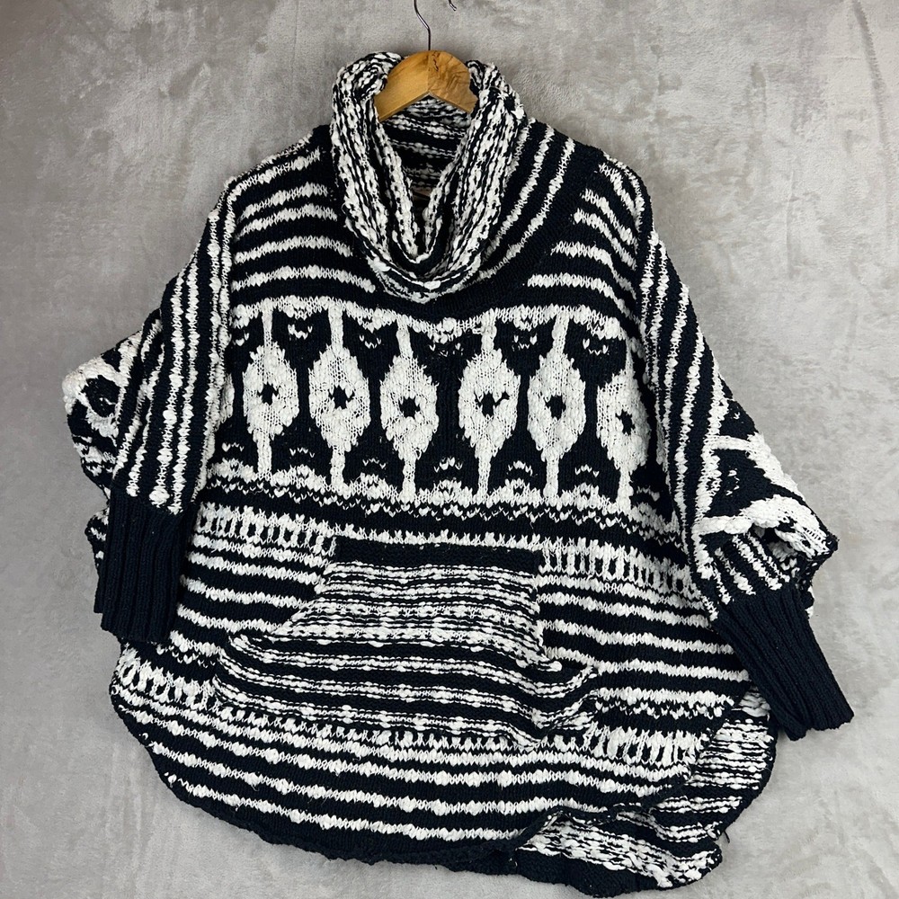 Free People FP Rosie Lee Cowl Neck Poncho Bohemian Women's Knit Sweater M Medium