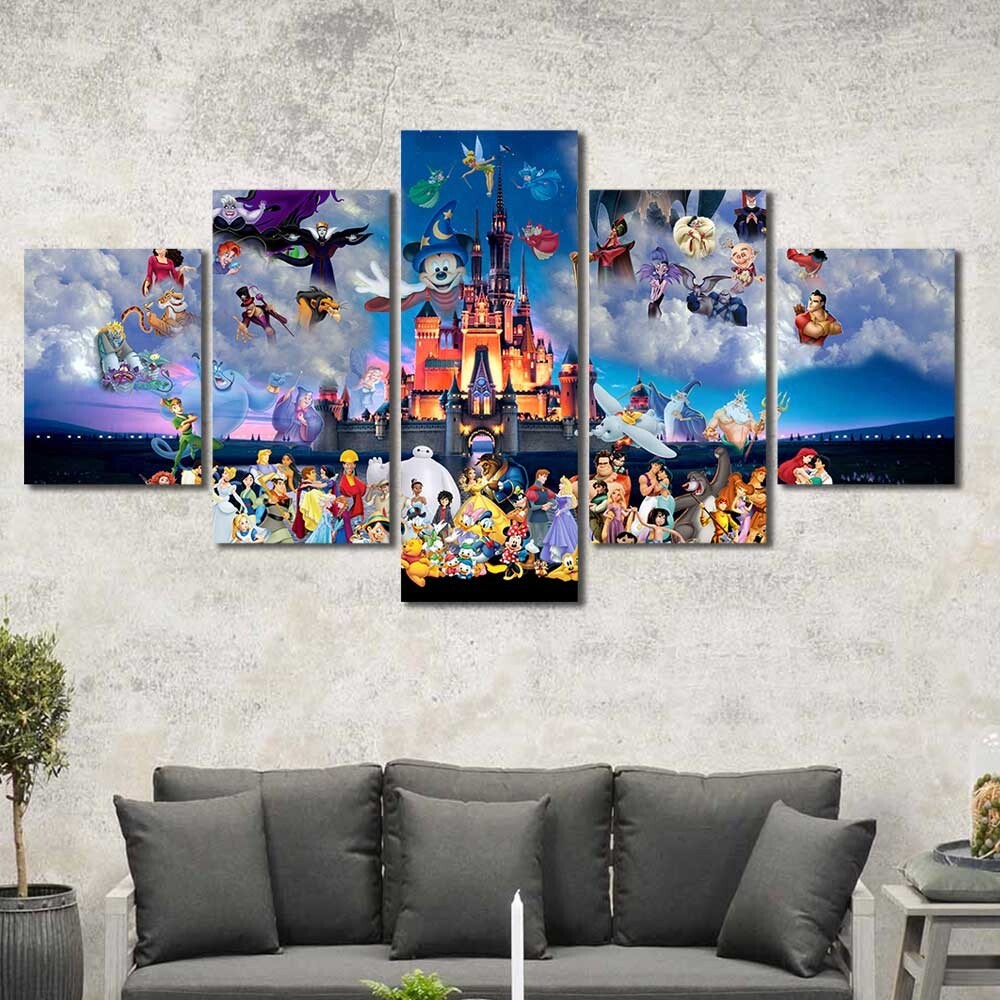 Disney World Character Multi-Panel Canvas Wall Art for Home Decor  