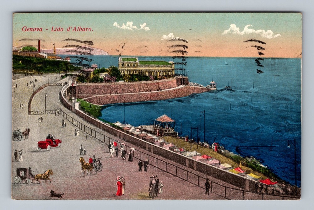 Italy- Genoa Aerial Albaro Beach Standard Postal Old PC Vintage c1924 Postcard