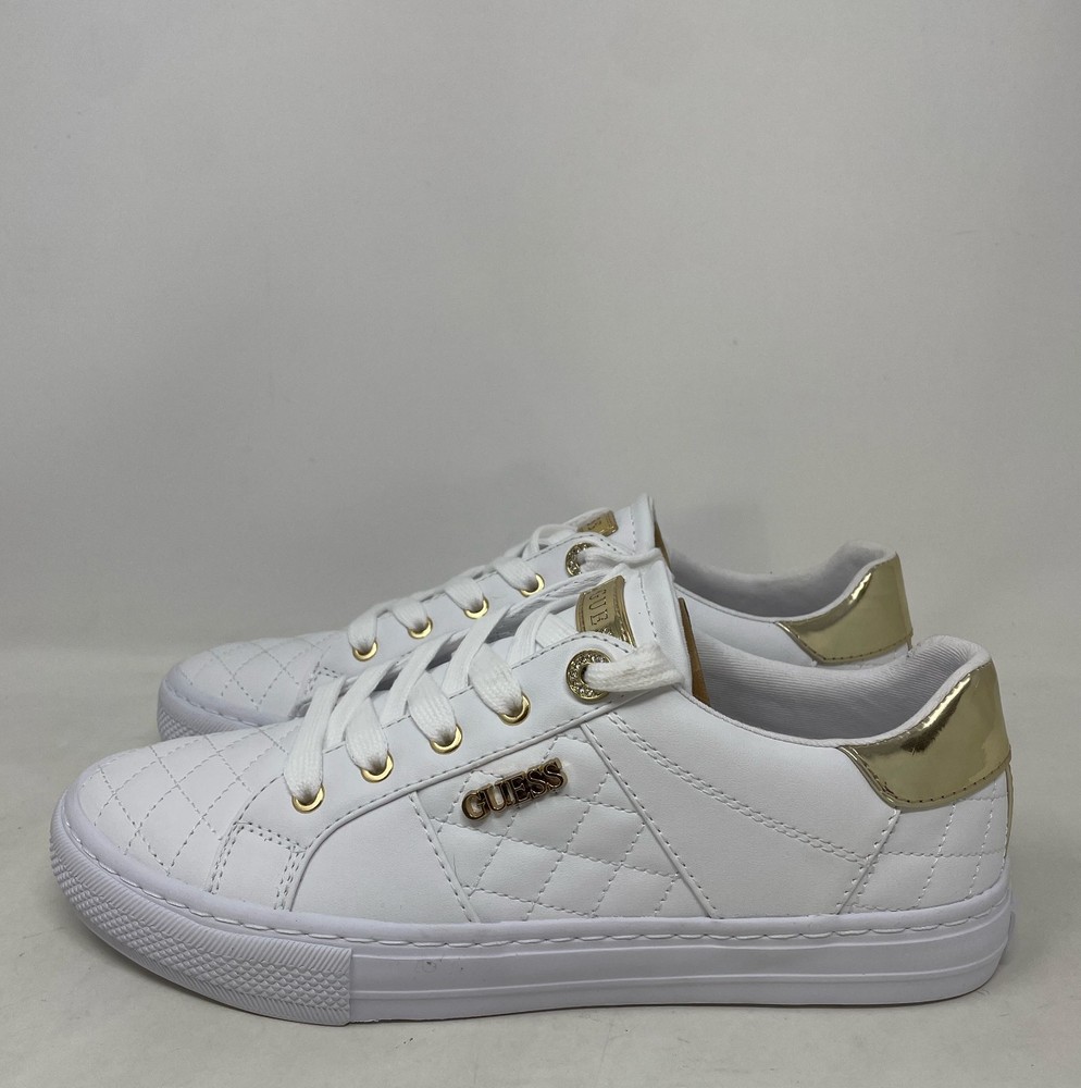 GUESS Loven White/Gold Quilted Low-Top Sneakers Women’s 8.5M GWLOVEN