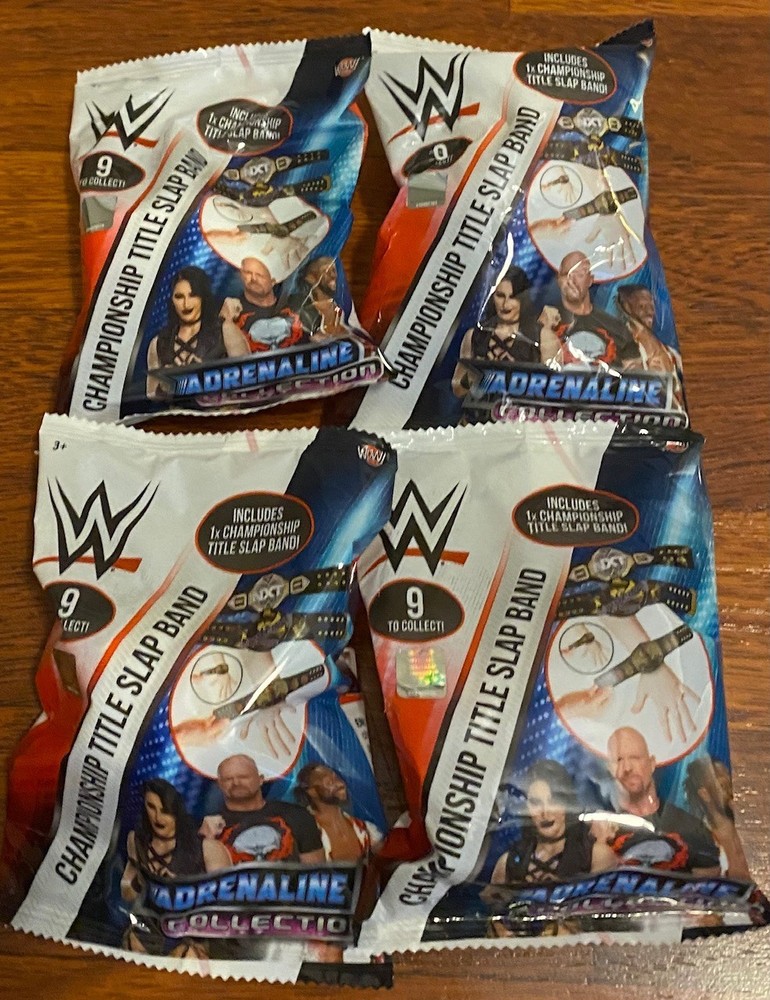 (4) Lot of 4 WWE ADRENALINE Slap Belt Championship Bracelet Blind Bags NEW!