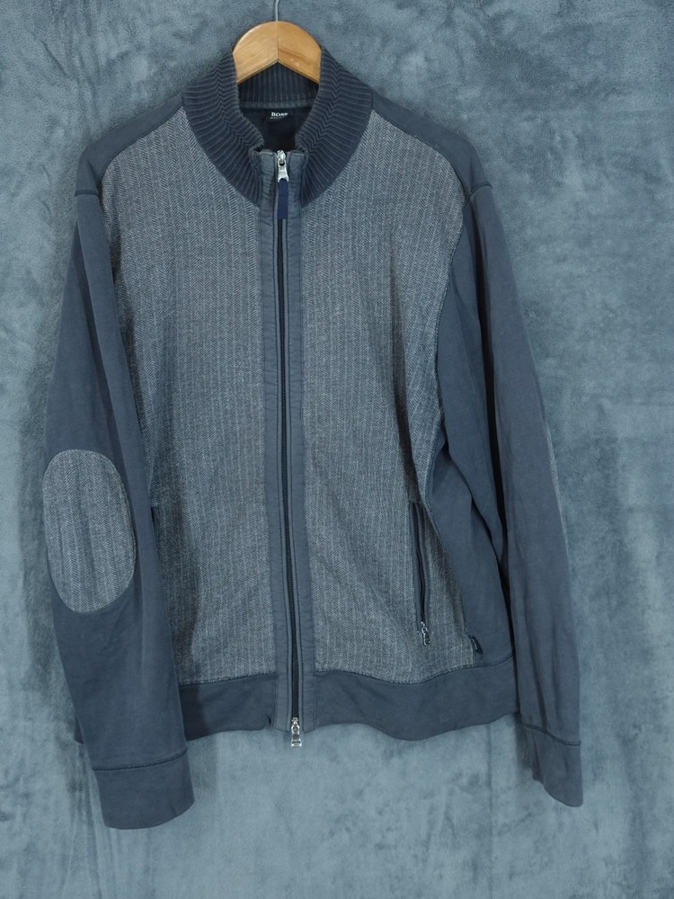 Hugo Boss Jacket Mens XL Grey Full Zip Jumper Sweatshirt Elbow Pads Golf Smart