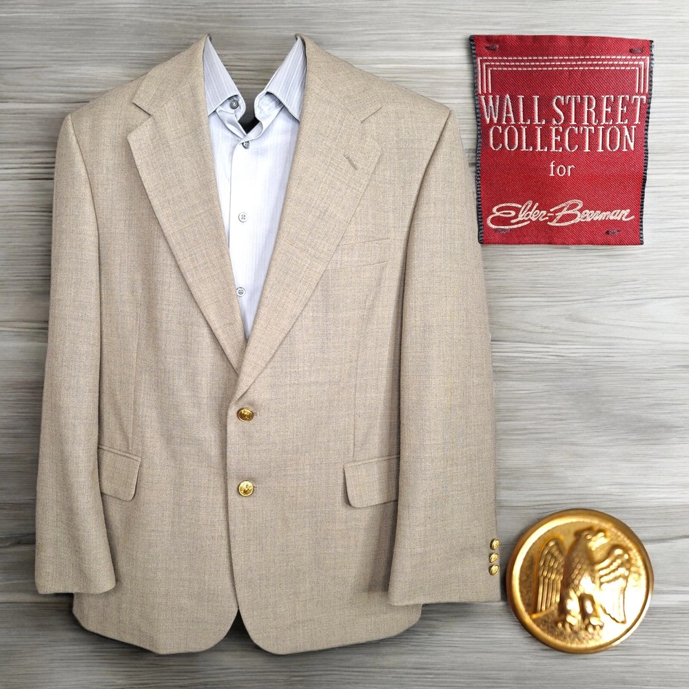Wall Street Collection Sport Coat Blazer Mens 44R Light Brown Gold Button