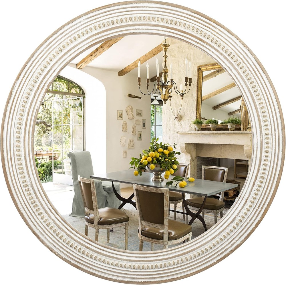 24 Inch Round Wood Wall Mirror 24x24 Stylish Decorative Accent
