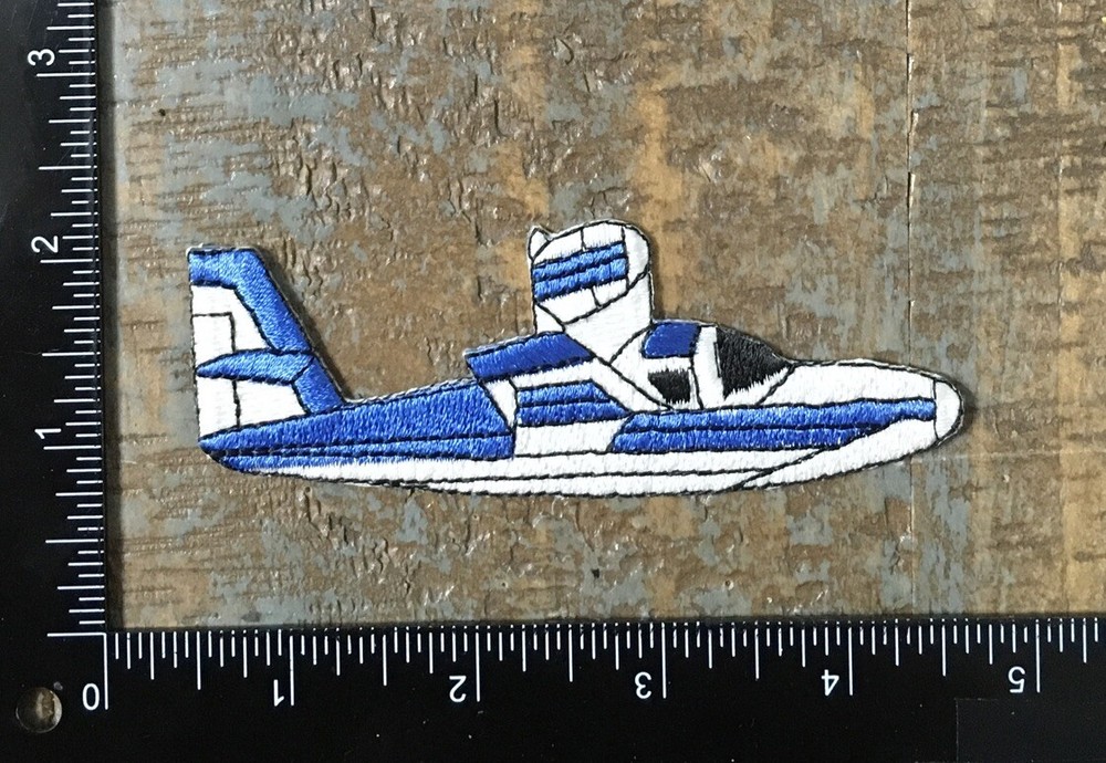 Vintage Airplane Aircraft Aviation Plane Embroidered Iron-On Patch Blue/White