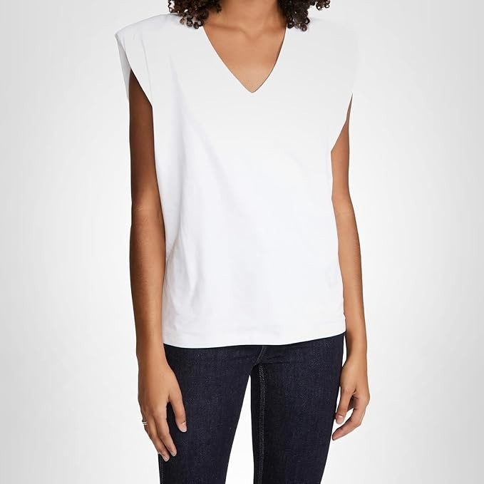 BlankNYC T Shirt Women Large White Shoulder Pads Boxy Muscle Tank Might Be Right