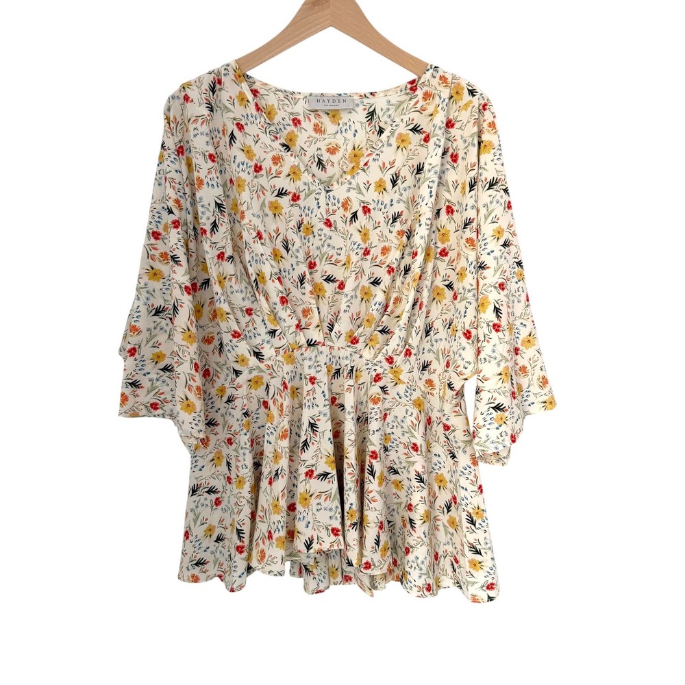 Hayden Los Angeles Floral V-Neck Peplum Blouse Cream Size M