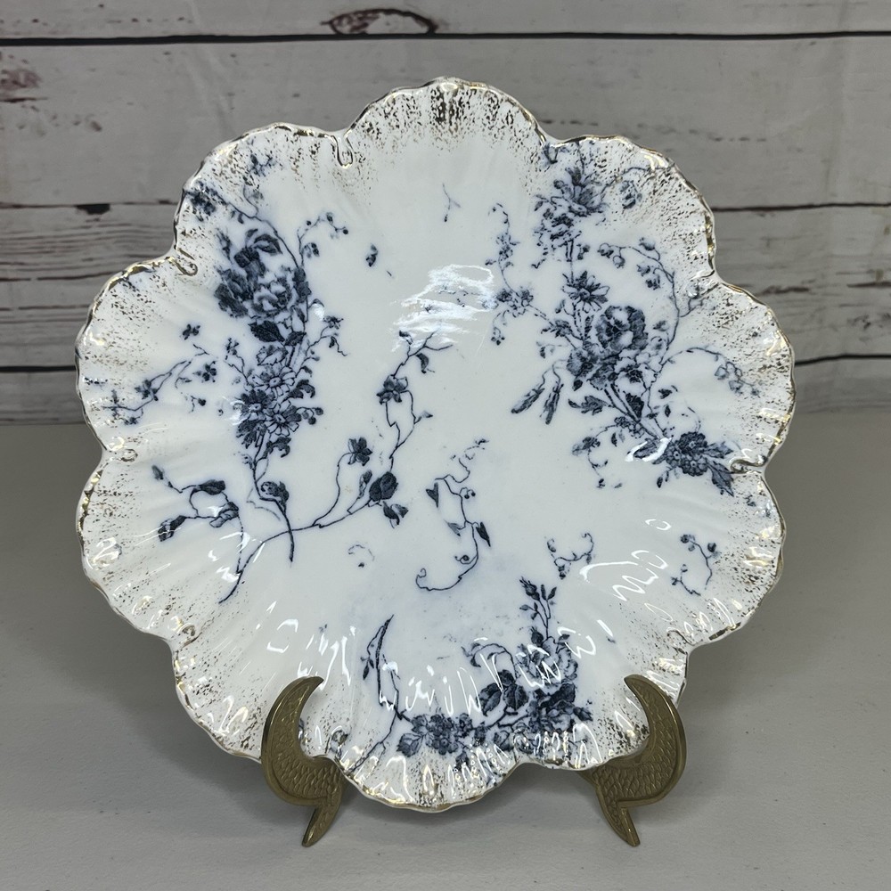 Vintage Royal Bonn Germany Twigs Blue Gold Floral Plate Scalloped Edge