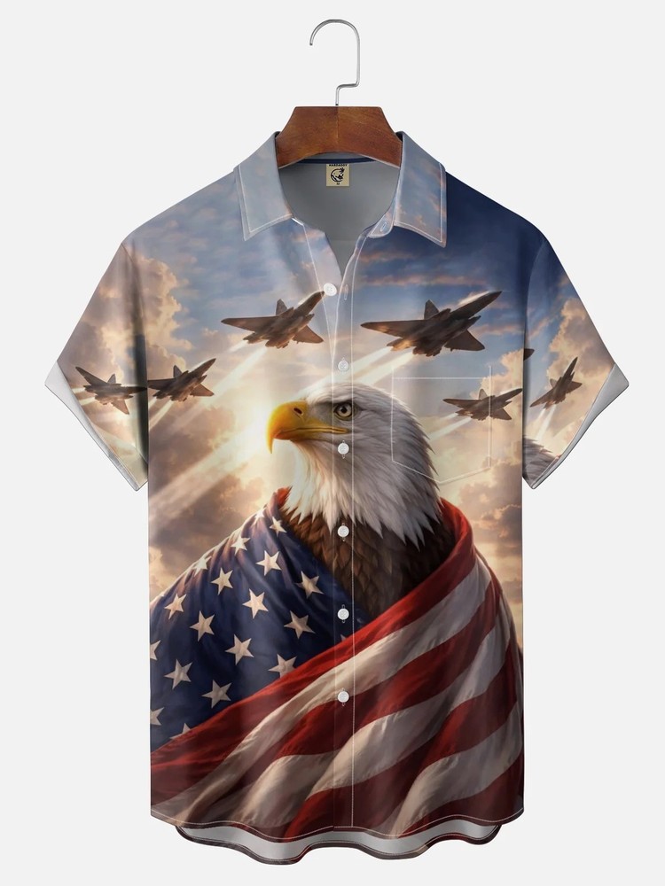 Independence Day American Eagle Chest Pocket Casual Shirt