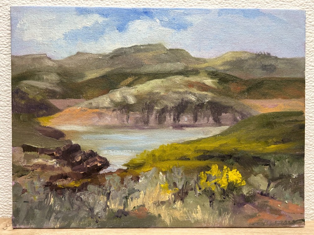Vtg Authentic Oil Painting Summer Mountain Lake Landscappe Paysage By Mary Wolfe
