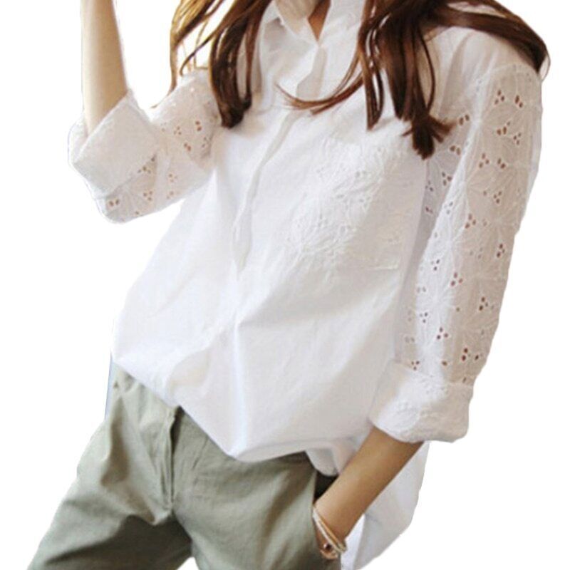 Women's Office White Blouse with Long Sleeves for Work