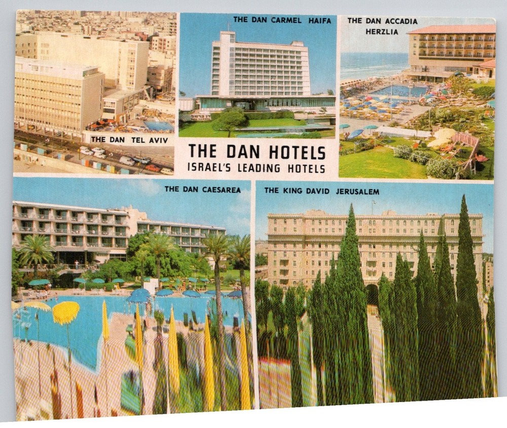Vintage THE DAN HOTELS Israel Postcard - Tel Aviv Haifa Jerusalem Herzliya