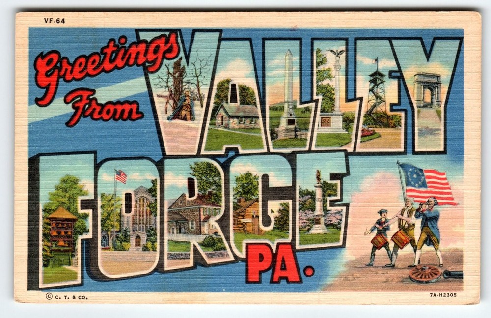 Vintage Linen Postcard Greetings from Valley Forge PA 1940s