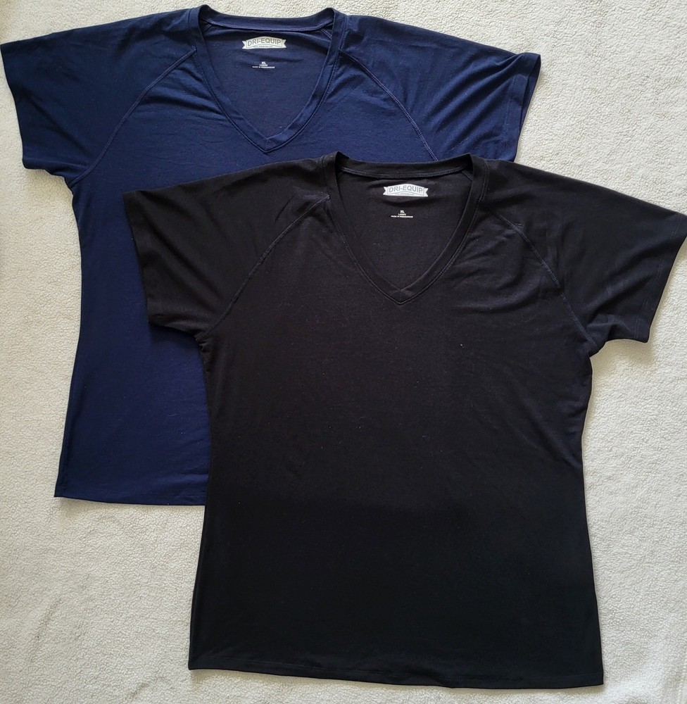 Joe's USA Women's Dri-Equip XL Yoga Top Lot Of 2 Blue&Black T-Shirt Short Sleeve