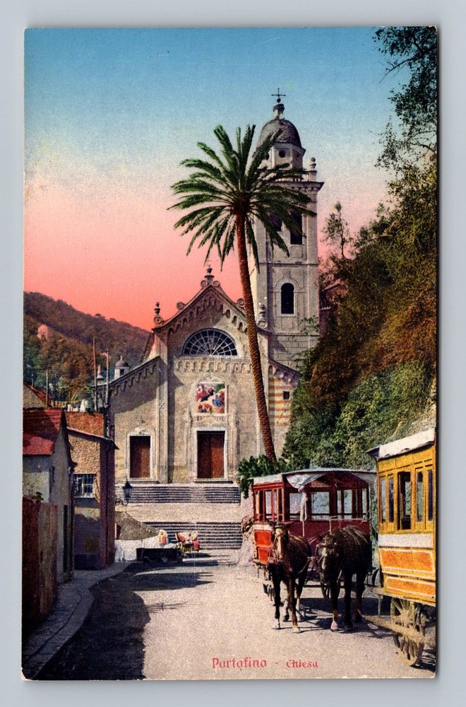 Italy- Portofino Catholic Church Standard Souvenir Postal PC Vintage Postcard