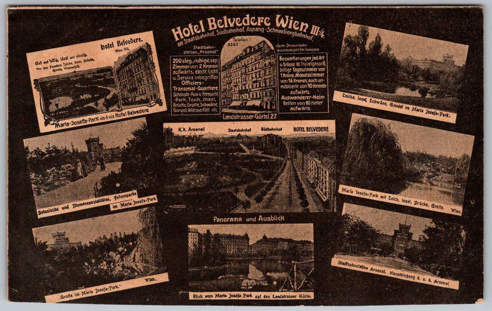 Antique Postcard Hotel Belvedere Multi-view Vienna, Austria 1910s