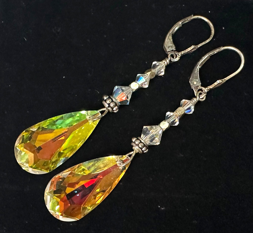 Vintage Aurora Borealis Earrings MARKED 925 Sterling Silver Jewelry Lot I
