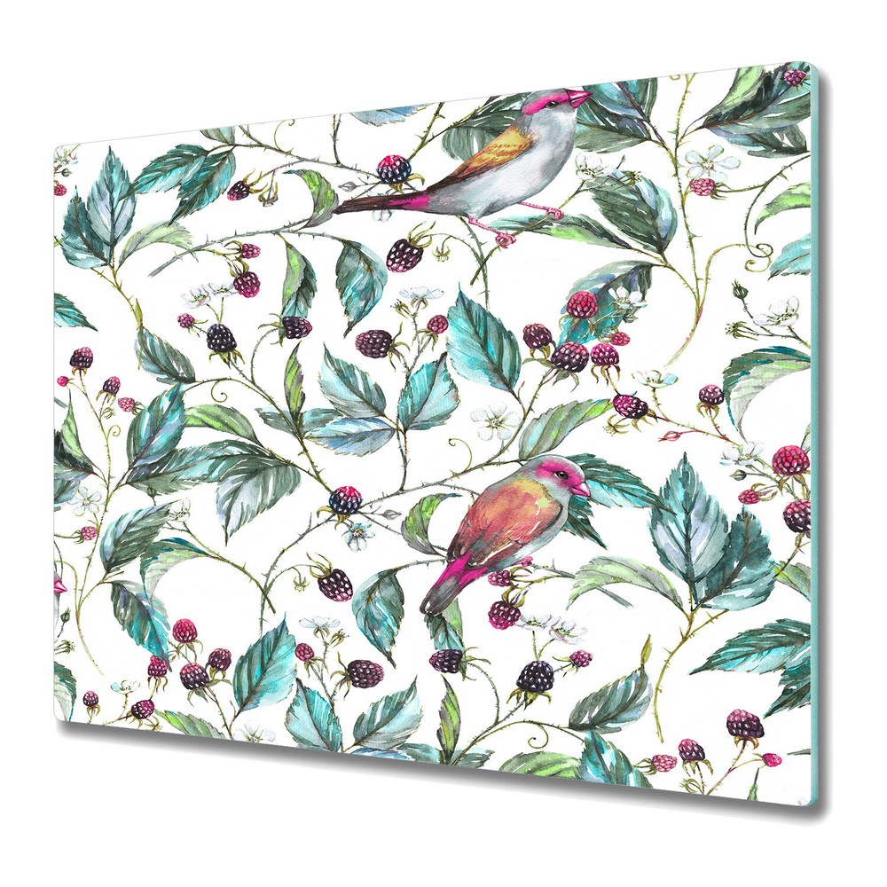 Glass Induction Ceramic Hob Cover Birds On Branch Vintage Birds Watercolour