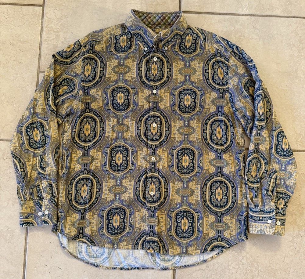 Robert Graham Corduroy Medallion Styled Textured Button Up Shirt Size Xl