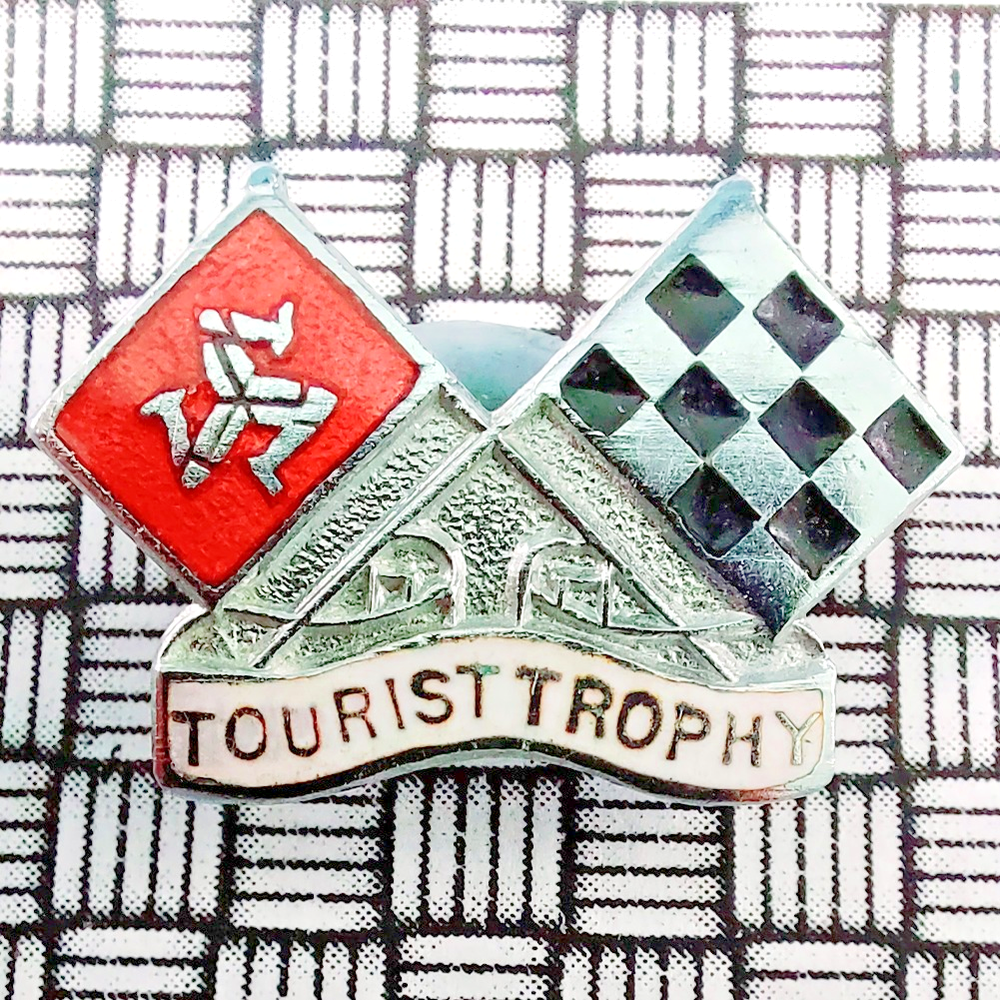 Rare Vintage Isle of Man Tourist Trophy TT Enamel Badge 17mm x 25mm