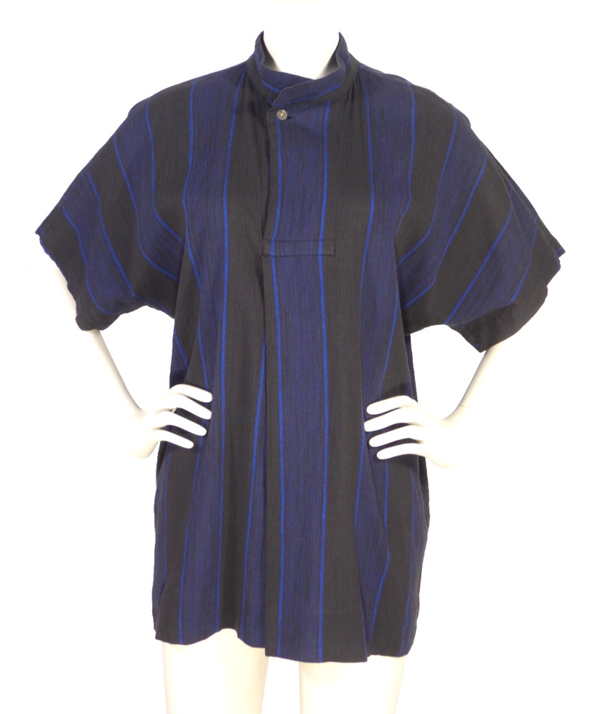 Vintage 80s Issey Miyake Plantation Stripe Cotton Tunic Shirt Size Small