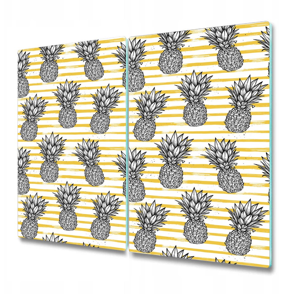 Glass Chopping Cutting Board Pineapple With Striped Abstract Art Gold Lines-image