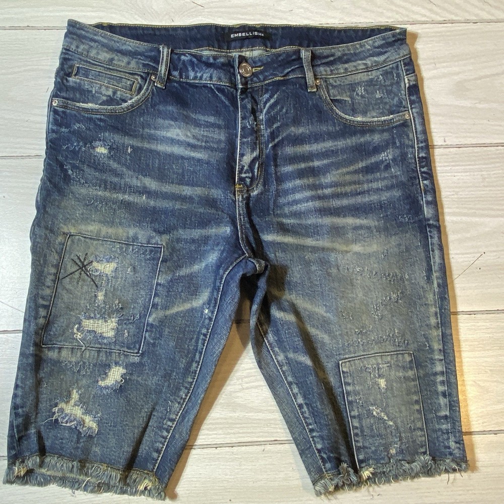 Embellish Brand Men’s Jean Shorts Fringe Hem Size 36