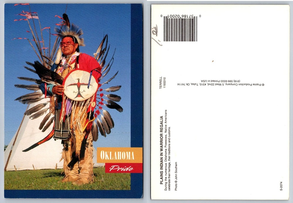 Oklahoma Plains Indian Warrior Regalia Powwow Native American Postcard