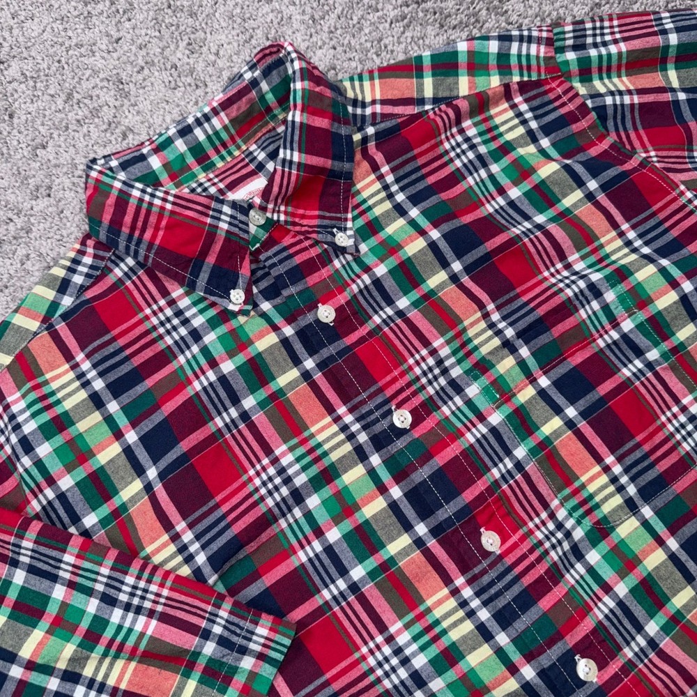 Brooks Brothers Button Down Shirt Men Sz L Regular Fit Plaid Red Green Excellent