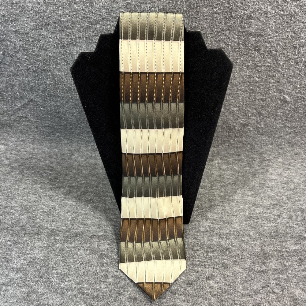 Colours Alexander Julian Men's Tie -Brown/Green/Cream Geometric 100% Silk-58”