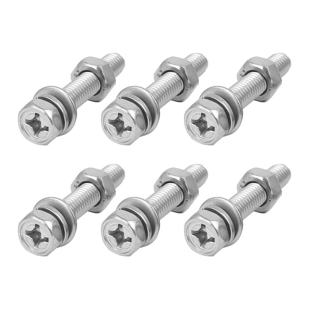 6-Pack M6x35mm Hex Head Threaded Bolts with Nuts and Washers