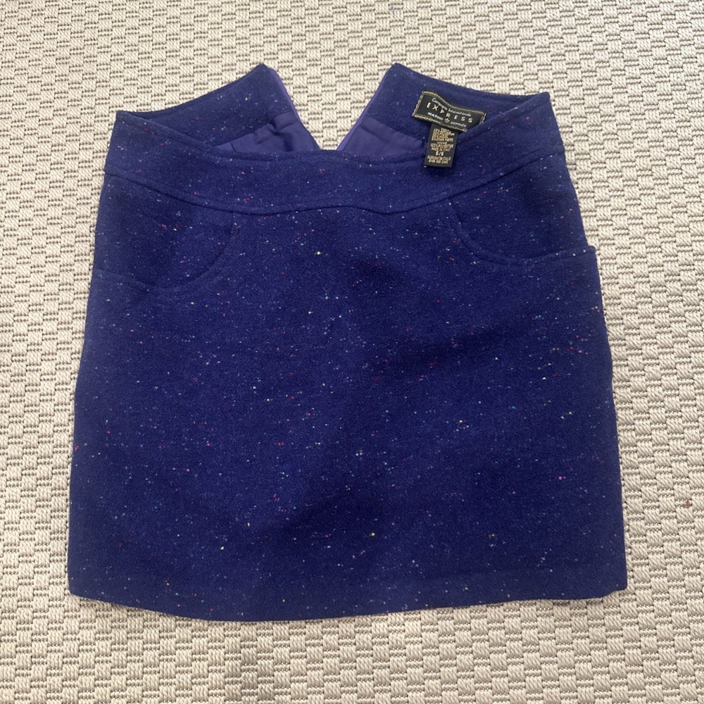 Express Vtg Wool Blend Y2K Preppy Old Money Blue Mini Skirt Size 5/6