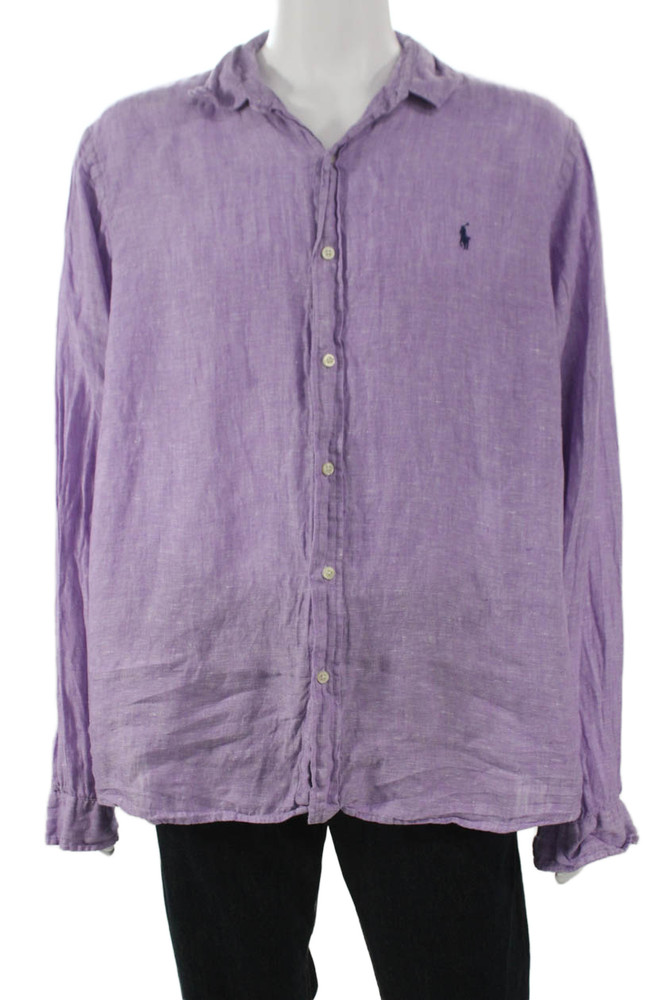 Polo Ralph Lauren Mens Collar Long Sleeve Button Down Shirt Purple Size XXLFree Shipping in US $100+ Orders | $6.95 Orders Below