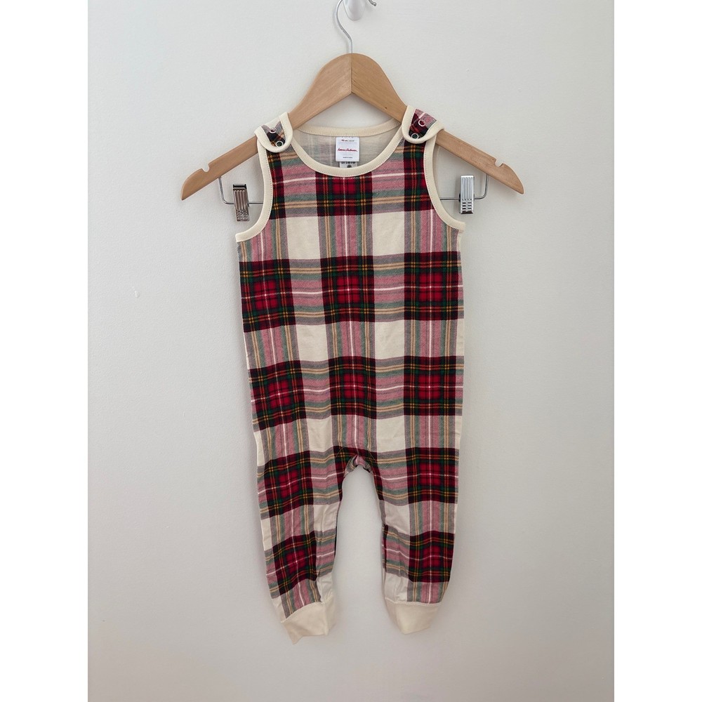 Hanna Andersson 3T 90cm Red Green Plaid Organic Cotton Sleeveless Romper Pajamas