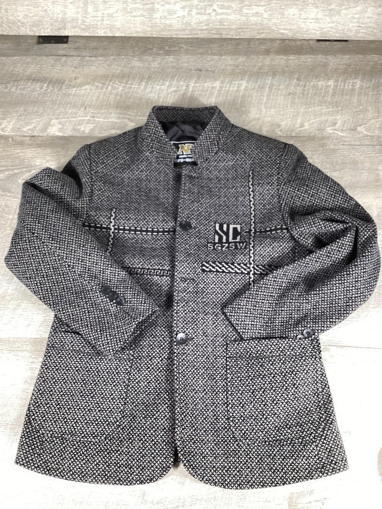 Men’s Houndstooth Blazer Jacket Black White Casual Streetwear Coat Size L