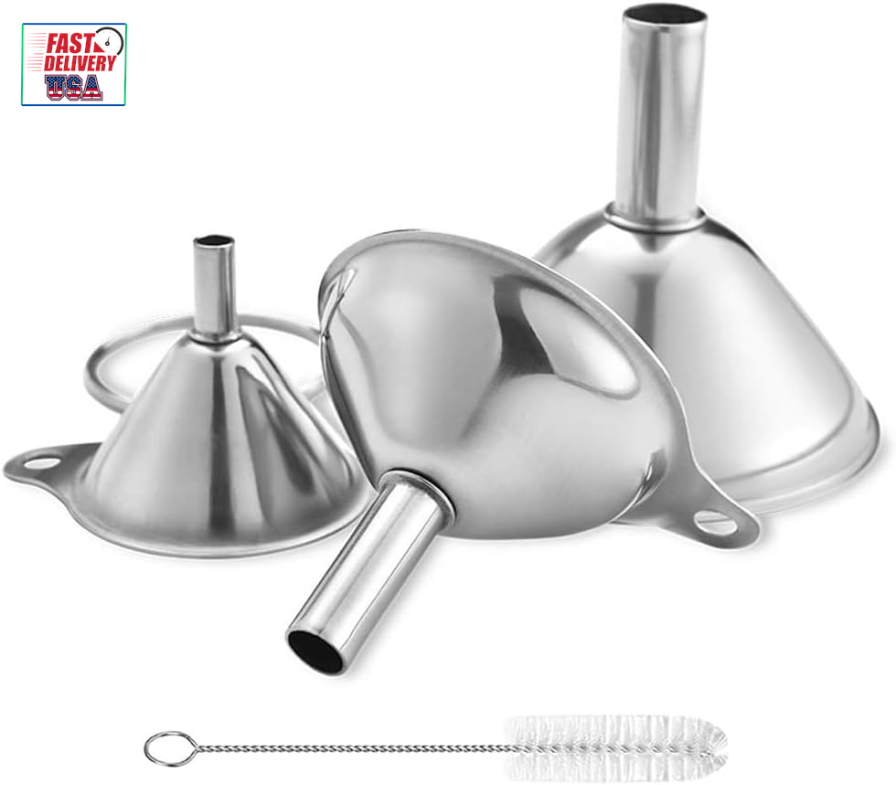 Stainless Steel Funnels, Large Small Funnel Set of 3, Food Grade Mini Metal Kitc