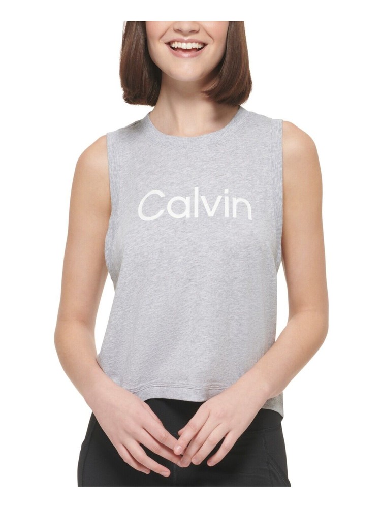 CALVIN KLEIN PERFORMANCE Womens Gray Logo Active Wear Tank Top S\P