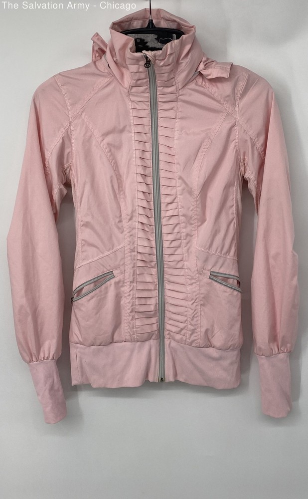 Lululemon Womens Pink Pockets Long Sleeve Hooded Full-Zip Track Jacket Size 4