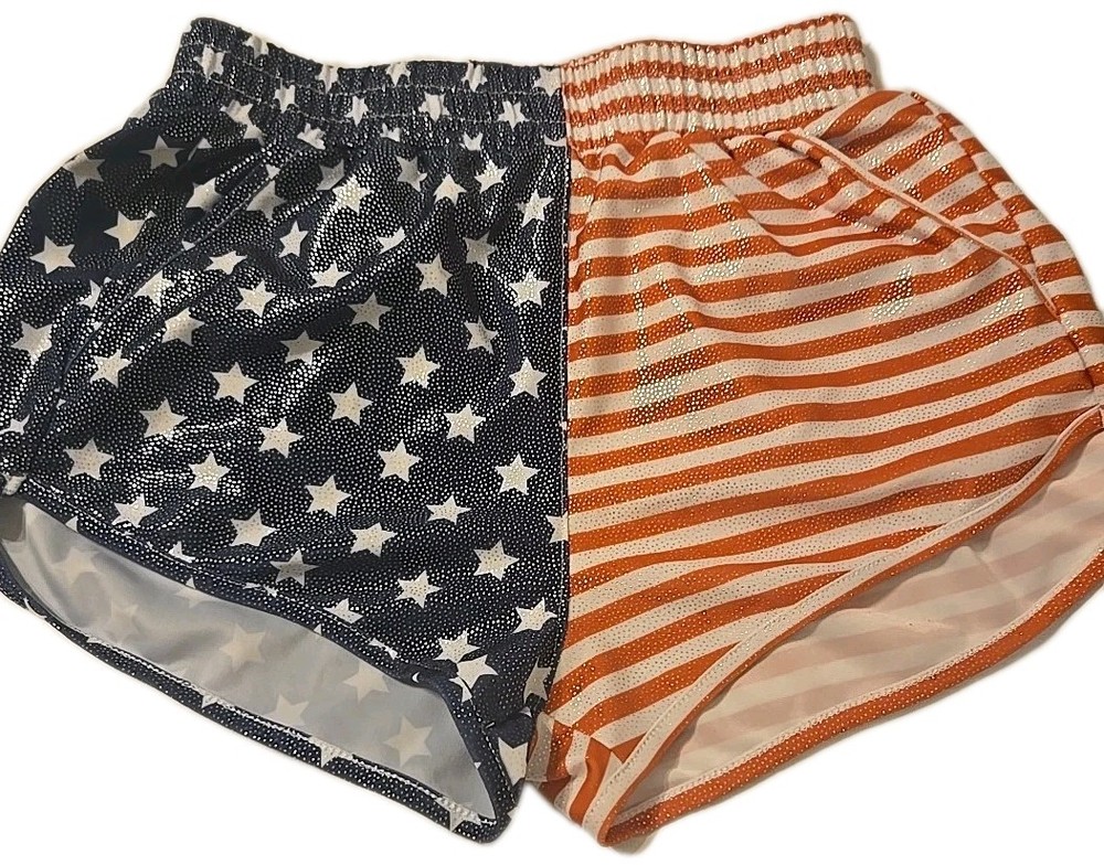 American Flag Women’s Glitter Shorts  American Dream USA Flag Patriotic Outfit S