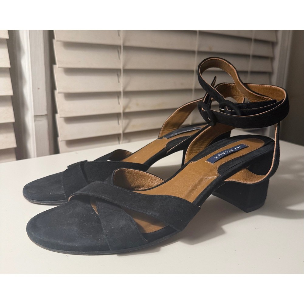 Margaux The City Black Suede Ankle Strap Heel Sandals Leather Spain Sz 40.5