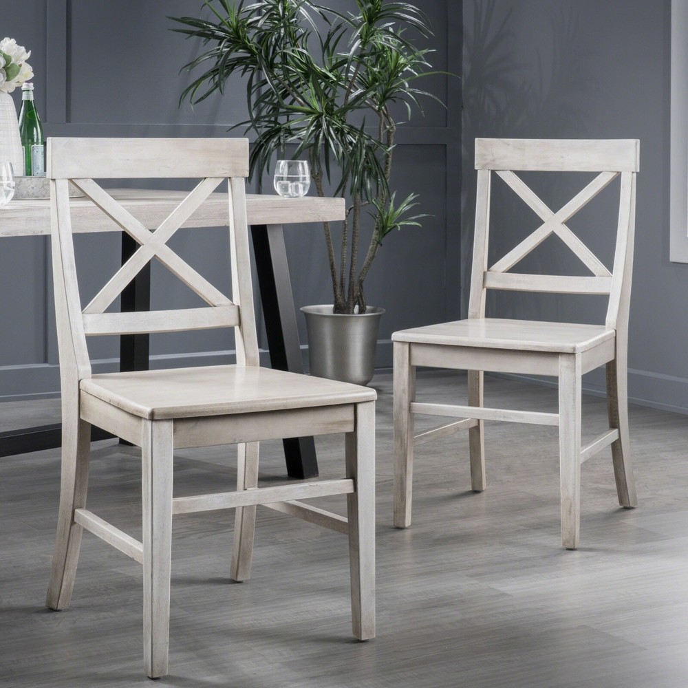 Light Grey Wash Acacia Wood Dining Chairs Set of 2 - 21D x 17.75W x 35.5H Inch-image
