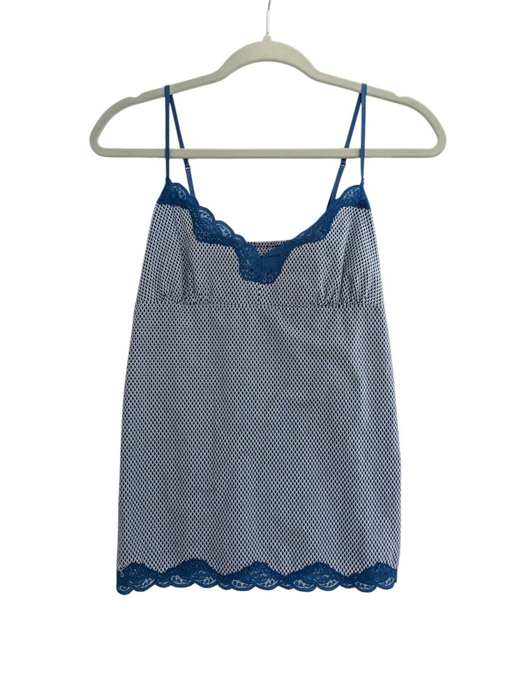 VTG Aerie Babydoll Top S Fairycore Lace Trim Camisole Y2K Blue White Dainty