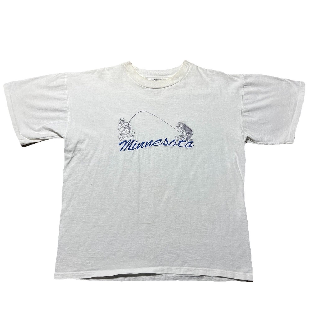 Vintage 90s Minnesota T Shirt Mens L Embroidered Spell Out Single Stitch
