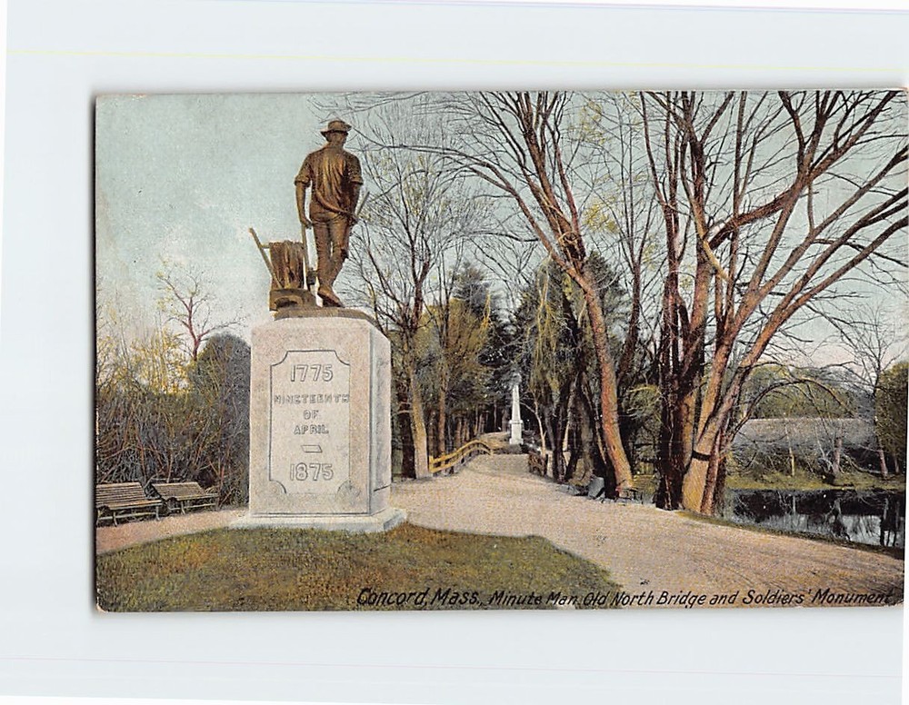 Postcard Minute Man Old North Bridge & Soldiers' Monument Concord Massachusetts