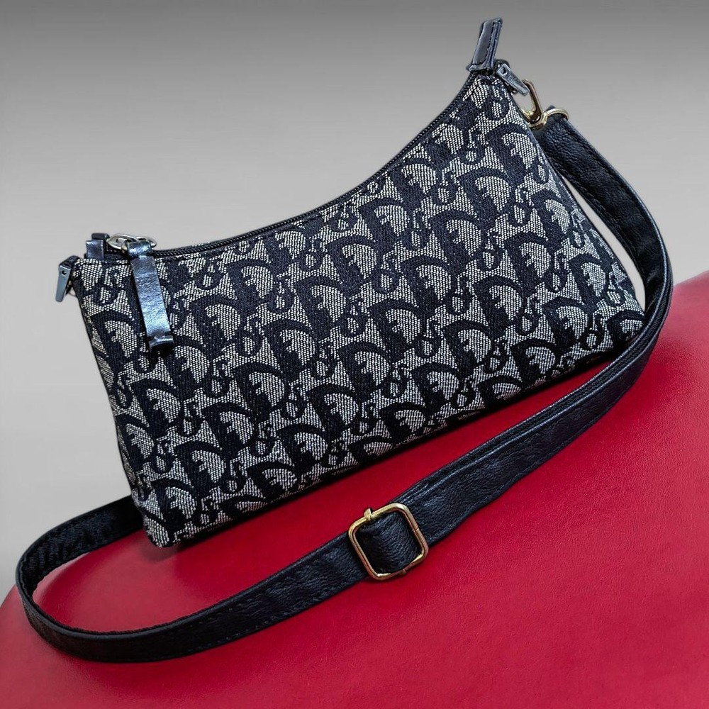 Authentic Dior Trotter Navy Canvas Shoulder Bag I0719822