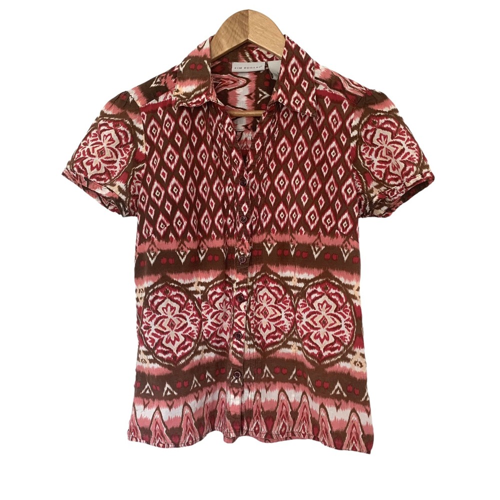 Kim Rogers Shirt Womens Small S Button Down Collar Short Sleeve Blouse Top