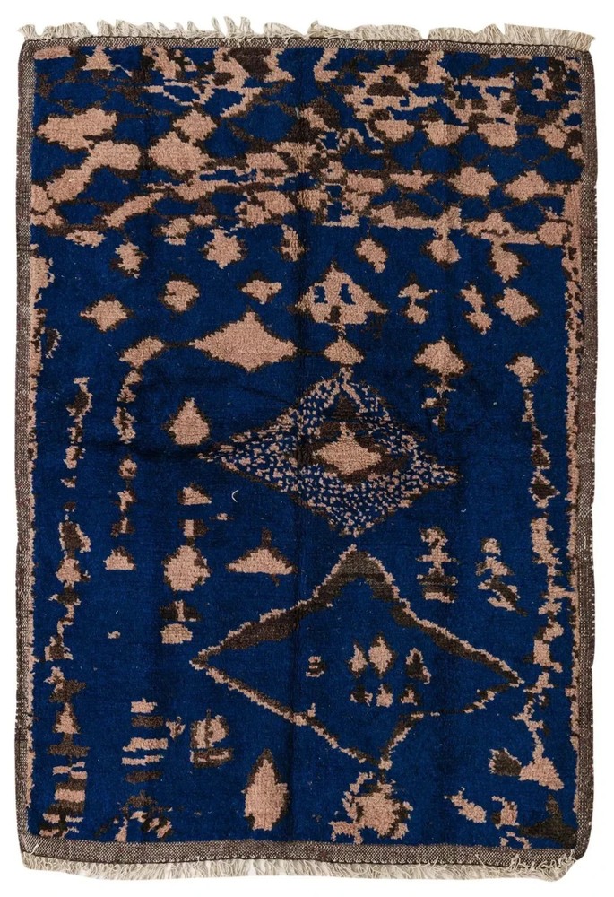 Hand Knotted Moroccan Berber Wool Rug Color Blue Handmade Design Carpet Rug
