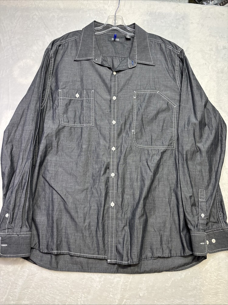 Kenneth Cole Reaction Men's Size Large XXL Button Shirt Gray Long Sleeve Collar