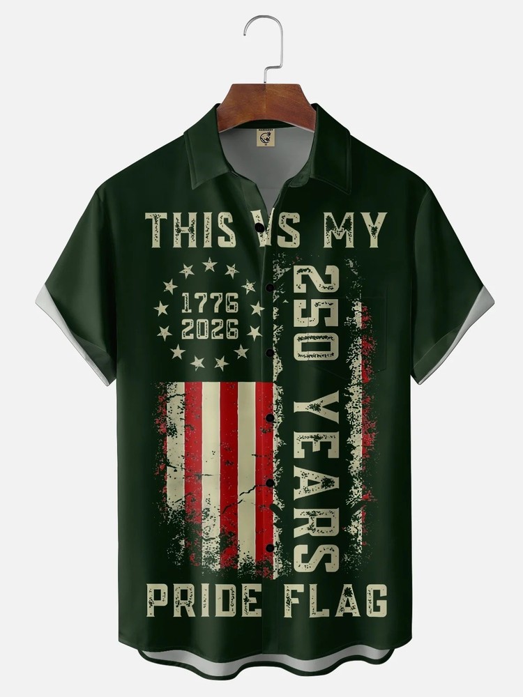 American Flag 250th Anniversary Chest Pocket Holiday Shirt